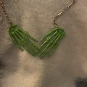 Green Skeleton Hands Necklace